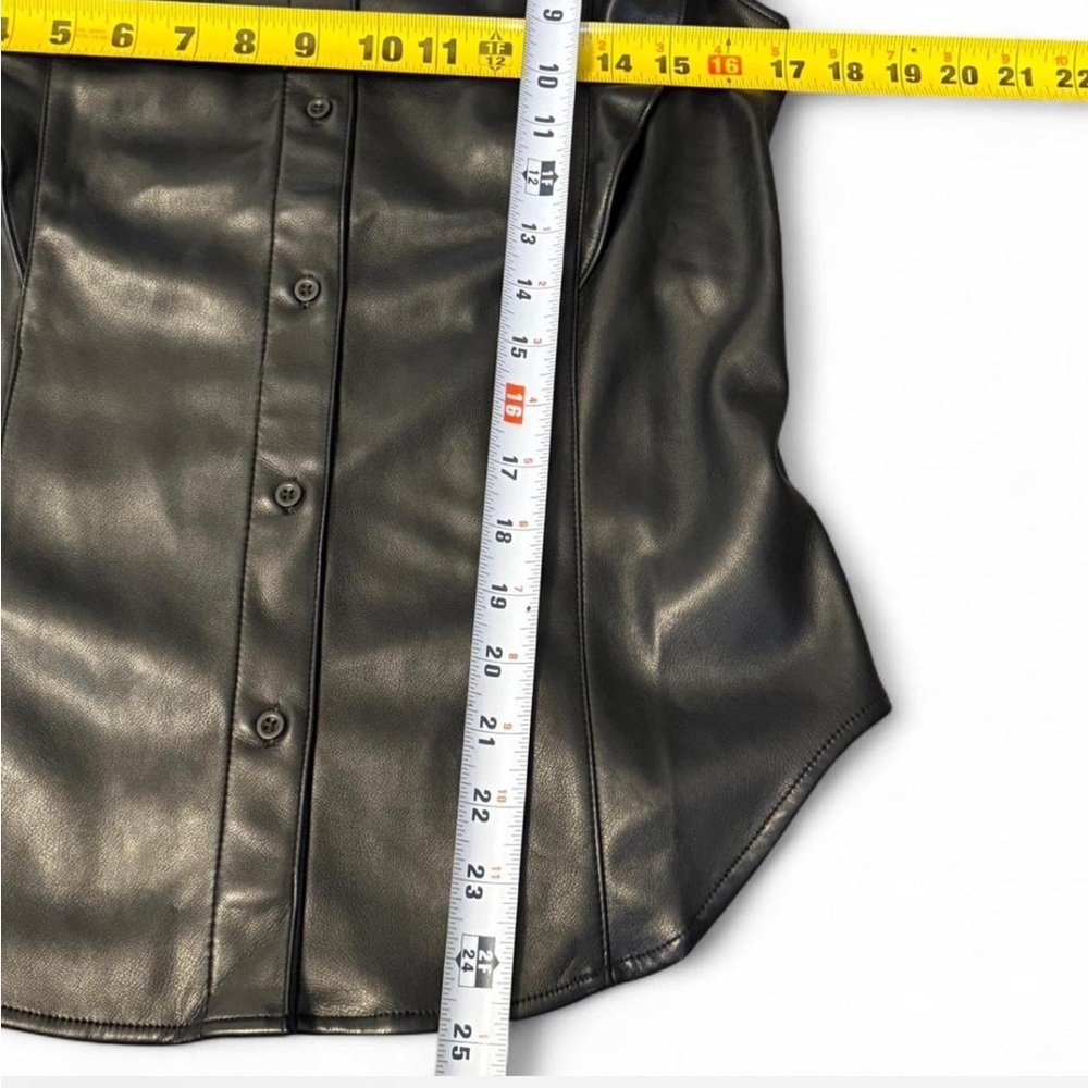 NWT Women’s Gap Vegan Leather Flutter Sleeve Shirt in black. Size Small Tall - Picture 4 of 6
